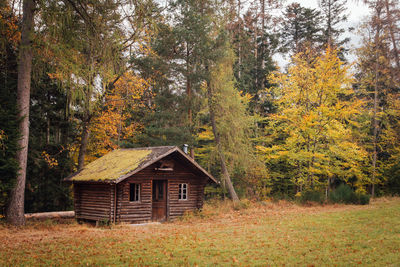 House amidst trees in forest during autumn