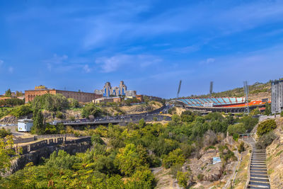 View of yerevan with ararat brandy factory and hrazdan stadium, armenia