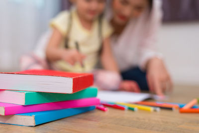 Close-up of books on table