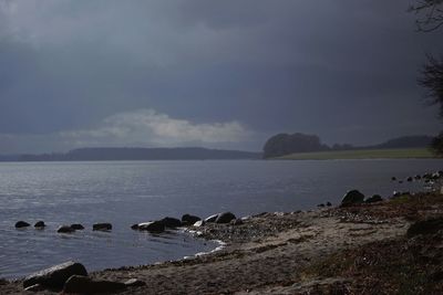 Scenic view of sea against cloudy sky