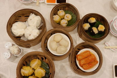 High angle view of various food on table