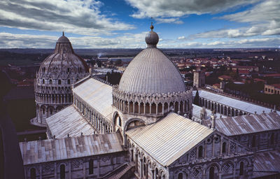 High angle view of townscape against sky leaning tower pisa