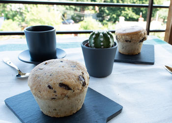 Close-up of breakfast on table