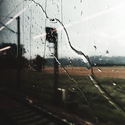 Close-up of wet glass window in rainy season