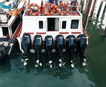 Boats moored in sea