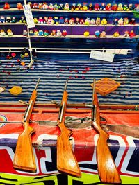 High angle view of multi colored chairs