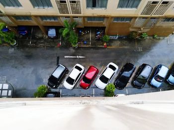 High angle view of street amidst buildings in city