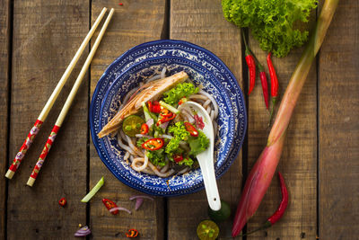 High angle view of salad in bowl