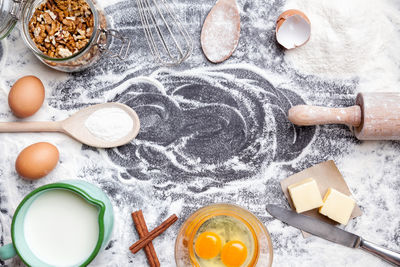 High angle view of food on table