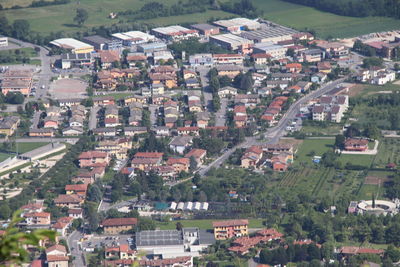 High angle view of buildings in town