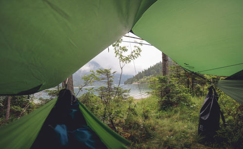 Low angle view of tent against sky