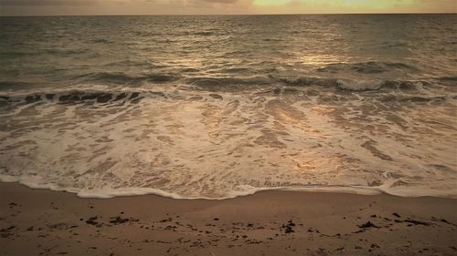 Scenic view of beach against sky during sunset