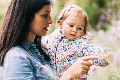 Close-up of mother and daughter