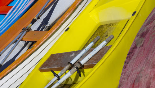 High angle view of yellow boat