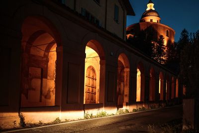 Exterior of historic building at night