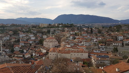 High angle view of townscape against sky