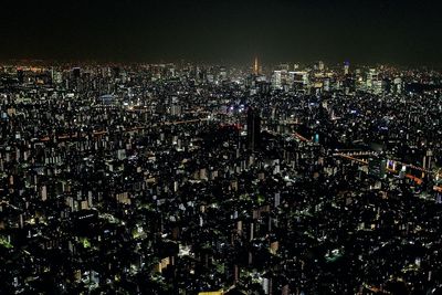 Aerial view of city at night