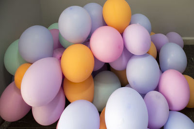 High angle view of multi colored balloons