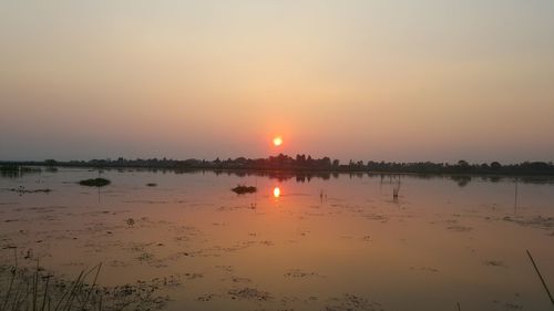 Scenic view of lake against sky during sunset