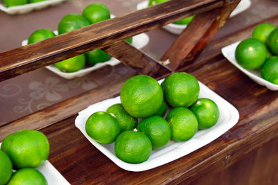 High angle view of fruits in bowl on table