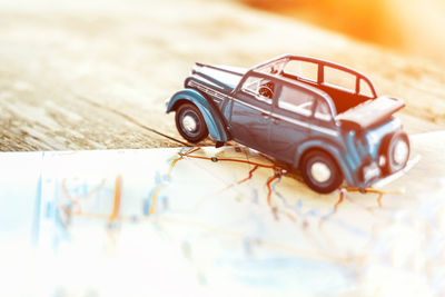 Close-up of toy car on table