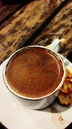 High angle view of coffee in cup