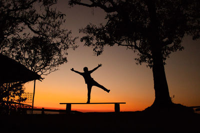 Silhouette man standing by tree against sky during sunset