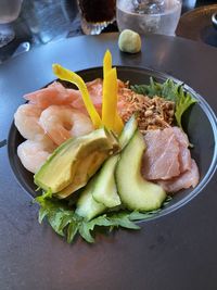 High angle view of meal served in plate