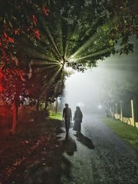 Rear view of people walking on rainy day