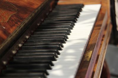 High angle view of piano keys