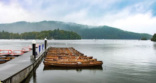 Rowing boats in a row at lake district 