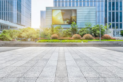 Surface level of footpath by buildings in city