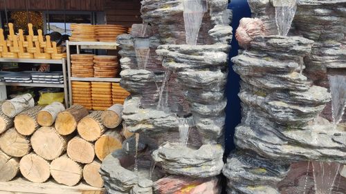 Stack of logs in store