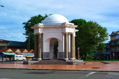 Gazebo by street in city