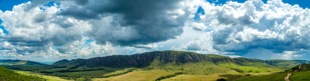 Panoramic view of mountains against sky