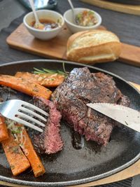 Close-up of food in plate on table