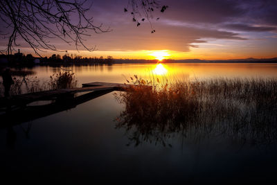 Scenic view of lake against sky during sunset