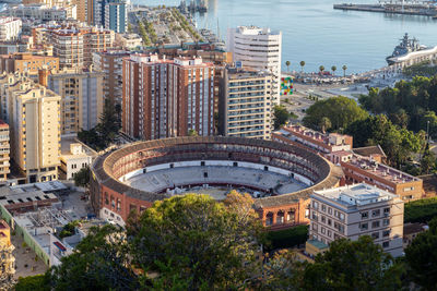 High angle view of buildings in city