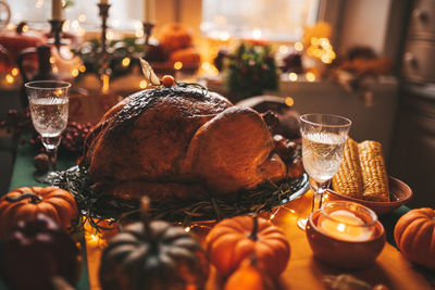 Close-up of christmas decorations on table