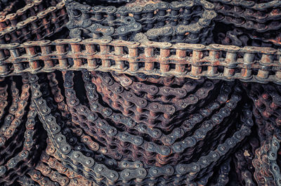 Roller chains background texture. rusty old metal chains, chain transmission mechanism