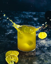 Close-up of yellow drink