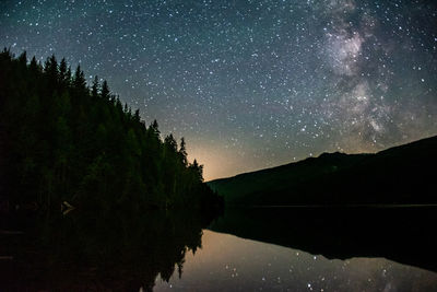 Scenic view of lake against sky at night