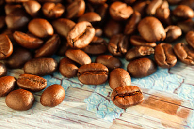 High angle view of coffee beans on table