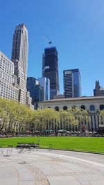 Modern buildings against blue sky