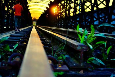 Railroad tracks at night