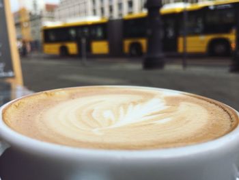 Close-up of cappuccino on table