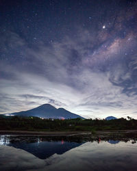 Scenic view of lake against sky at night