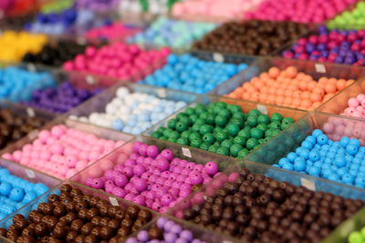 High angle view of multi colored candies for sale