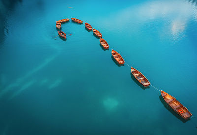 High angle view of ship in sea