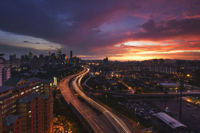 High angle view of traffic on road at night